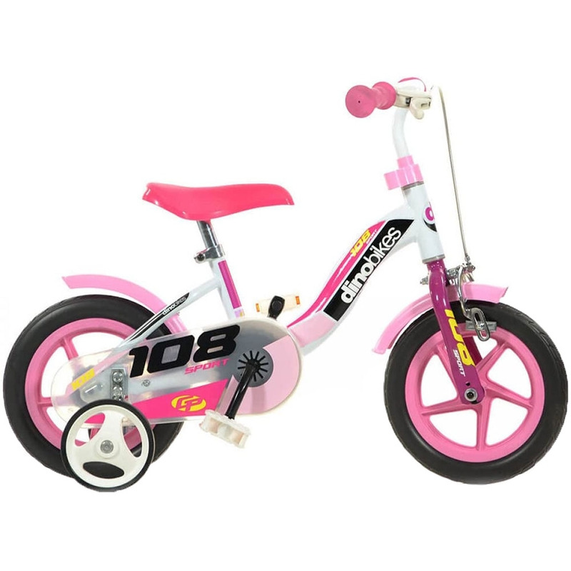 Bicicleta copii Dino Bikes 10\' 108 Sport alb si roz cu frana