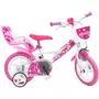 Bicicleta cu pedale, Dino Bikes, Inimioare, Cu roti ajutatoare, Cu cosulet frontal, Cu scaunel pentru papusa, 12 inch, Pana la 40 kg, 3 ani+, Multicolor - 1
