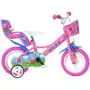 Bicicleta cu pedale, Dino Bikes, Purcelusa Peppa, Cu roti ajutatoare, Cu cosulet frontal, Cu scaunel pentru papusa, 12 inch, Pana la 40 kg, 3 ani+, Multicolor - 1