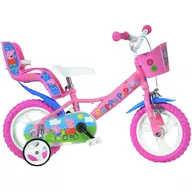 Black Friday - Reduceri Bicicleta cu pedale, Dino Bikes, Purcelusa Peppa, Cu roti ajutatoare, Cu cosulet frontal, Cu scaunel pentru papusa, 12 inch, Pana la 40 kg, 3 ani+, Multicolor Promotie
