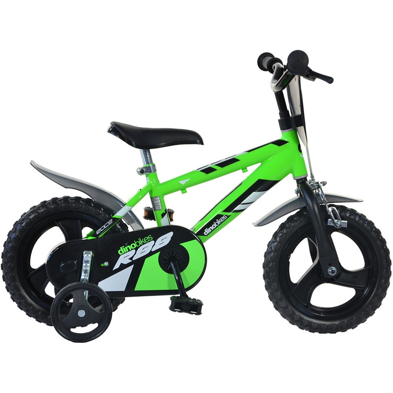 Bicicleta copii, Dino Bikes, R88, Cu roti ajutatoare, 12 inch, Cadru din otel, Pana la 110 cm, Green