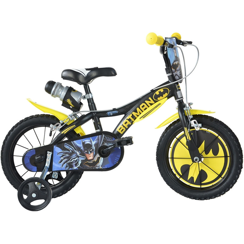 Bicicleta cu pedale, Dino Bikes, Batman, Cu roti ajutatoare, 14 inch, Pana la 50 kg, 4 ani+, Multicolor