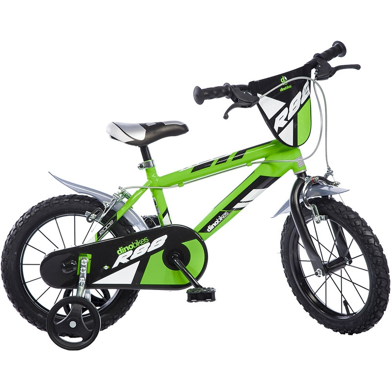 Bicicleta copii, Dino Bikes, R88, Cu roti ajutatoare, 14 inch, Cadru din otel, Pana la 115 cm, Green