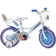 Bicicleta cu pedale, Dino Bikes, Craiasa Zapezii, Cu roti ajutatoare, Cu cosulet frontal, Cu scaunel pentru papusa, 14 inch, Pana la 50 kg, 4 ani+, Multicolor