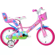 Bicicleta cu pedale, Dino Bikes, Peppa Pig, Cu roti ajutatoare, Cu cosulet frontal, Cu scaunel pentru papusa, 16 inch, Pana la 125 cm, Pink