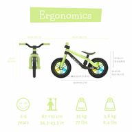 Bicicleta de echilibru, Chillafish, BMXie Glow, Cu spite luminoase, Cu sa reglabila, Greutatate 3.8 Kg, 12 inch, Pentru 2 - 5 ani, Pistachio