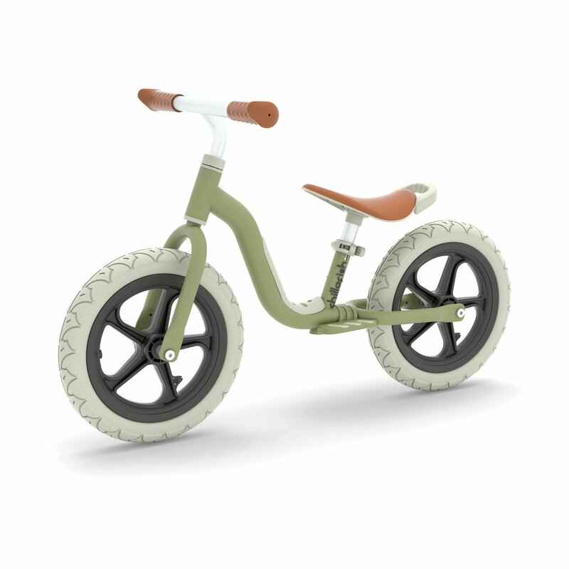 Bicicleta de echilibru, Chillafish, Charlie Lux, Usoara, Cu ghidon si sa reglabile, Greutate 3.2 kg, Cu roti din spuma EVA, 12 inch, Pentru 24-60 luni, Olive