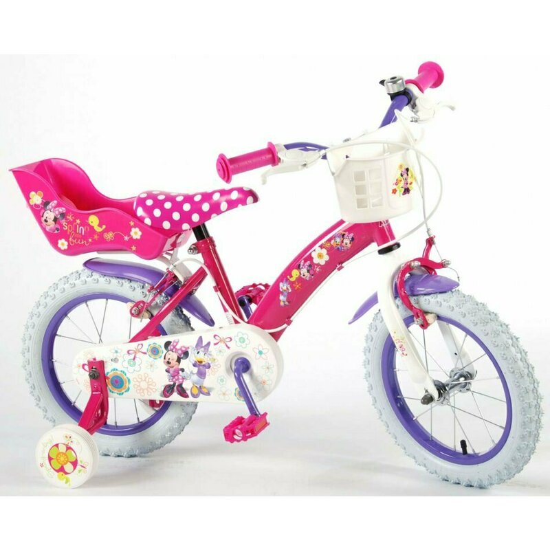 Eandl cycles - bicicleta cu pedale , minnie mouse, 14 , cu roti ajutatoare, multicolor