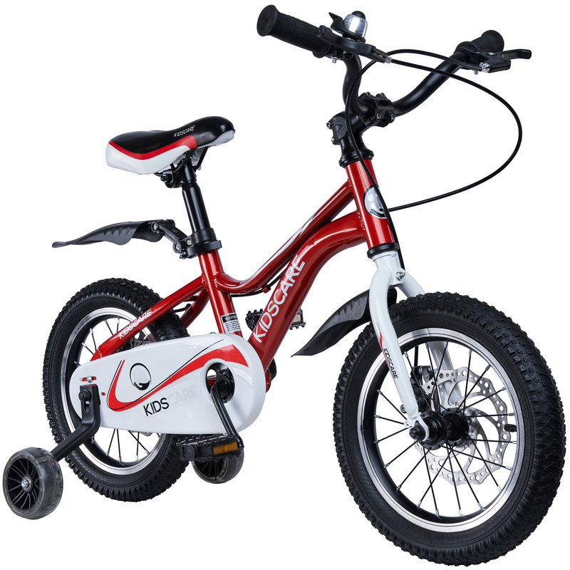 ce presiune se baga in roti pe 16 Bicicleta pentru copii 5-8 ani HappyCycles KidsCare, roti 16 inch, cu roti ajutatoare si frane pe disc, rosu