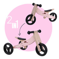 Bicicleta/tricicleta fara pedale, Free2Move, Din lemn, 2 in 1, Functie de bicicleta echilibru, Scaun reglabil, Roti ajustabile, Manere antiderapante, Varsta 1-3 ani, Dusty Pink