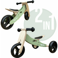 Bicicleta/tricicleta fara pedale, Free2Move, Din lemn, 2 in 1, Functie de bicicleta echilibru, Scaun reglabil, Roti ajustabile, Manere antiderapante, Varsta 1-3 ani, Mint