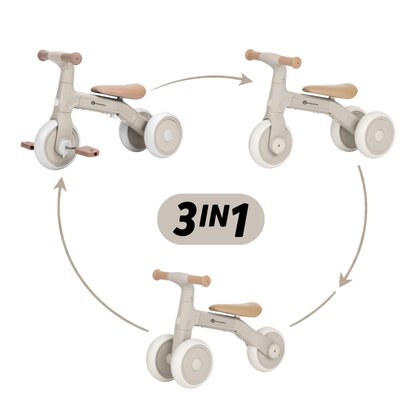 Bicicleta/tricicleta, Petite&Mars, 3 in 1, Multifunctionala, Cu/fara pedale, Ghidon directionabil, Sa reglabila pe inaltime, 2.3 kg, Pana la 25 kg, 12-36 luni, Bej