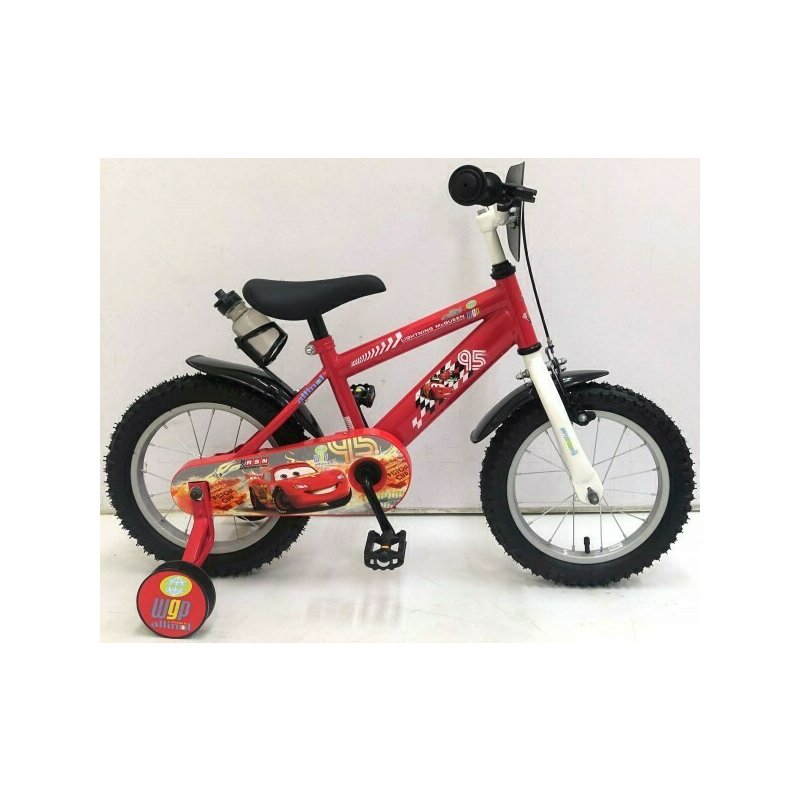 Volare - bicicleta cu pedale , disney cars, 14 , cu roti ajutatoare, partial montata, rosu