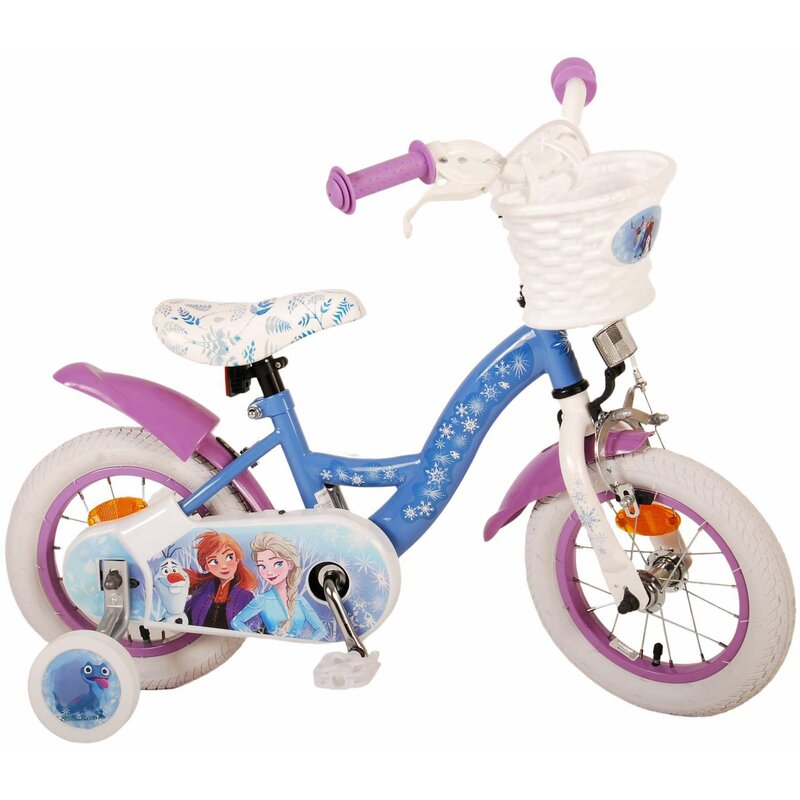 Bicicleta, Volare, Disney Frozen 2, Cu pedale, Cu roti ajutatoare, 12 inch, Cu cosulet frontal, 3 ani+, Albastru/Violet