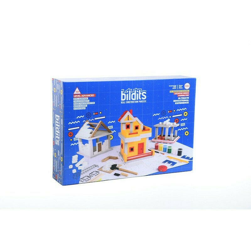 Bildits Advanced, Set educativ de constructie de case din caramizi si ciment pentru copii, 535+ piese