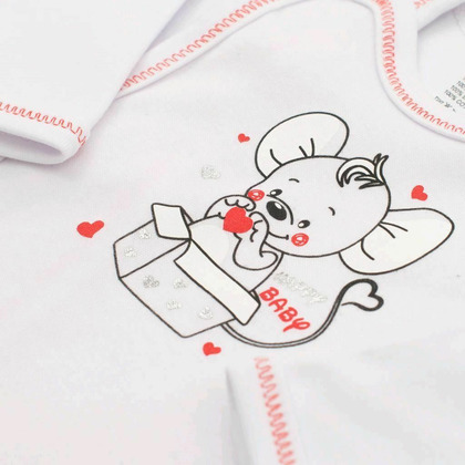 Bluza cu maneca lunga, New Baby, Cu capse, Marime 62, Din bumbac 100%, Mouse Baby Nightgown White