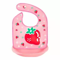 Baveta impermeabila, Bocioland, Cu buzunar detasabil, Dimensiune 21x21 cm, Strawberry