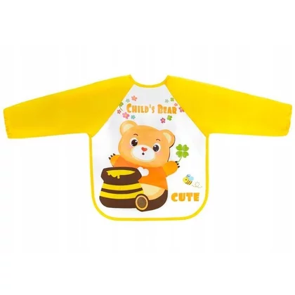 Baveta impermeabila, Bocioland, Cu maneci lungi, Dimensiune 40x35 cm, Teddy Bear