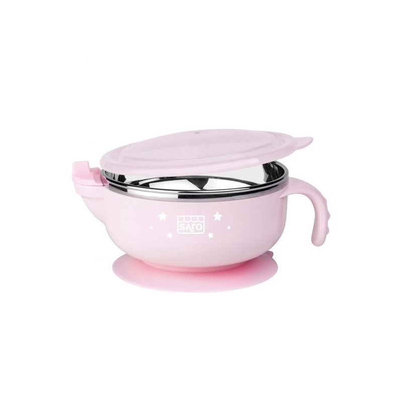 Saro baby - bol termic cu capac din inox si silicon 350 ml, roz