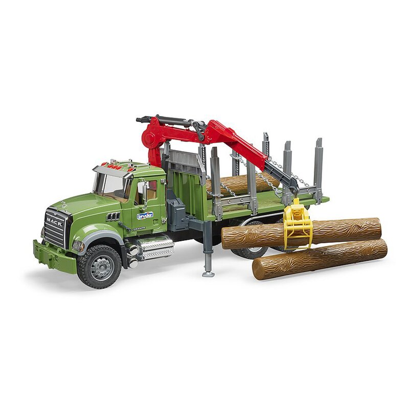 Bruder - camion lemne mack granite , cu macara de incarcare, graifer, cu 3 busteni