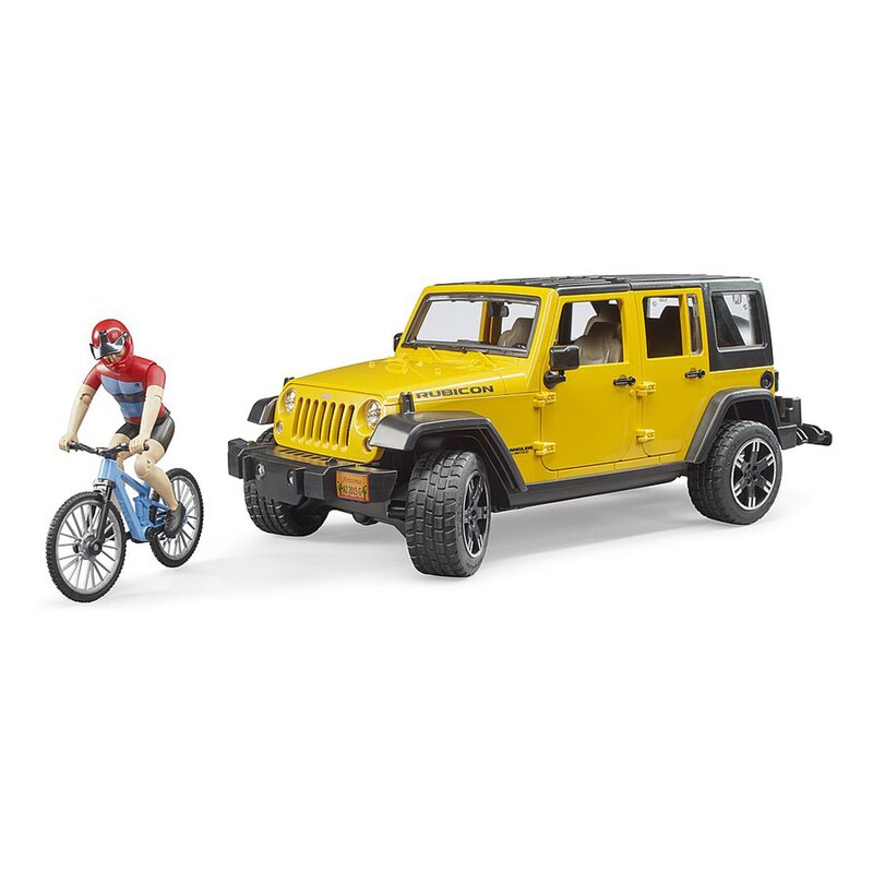 Bruder - set vehicule jeep wrangler unlimited rubicon , cu bicicleta, cu ciclist