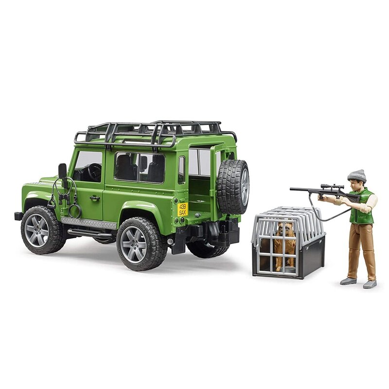 Bruder - masina de teren land rover defender , cu caine, cu padurar