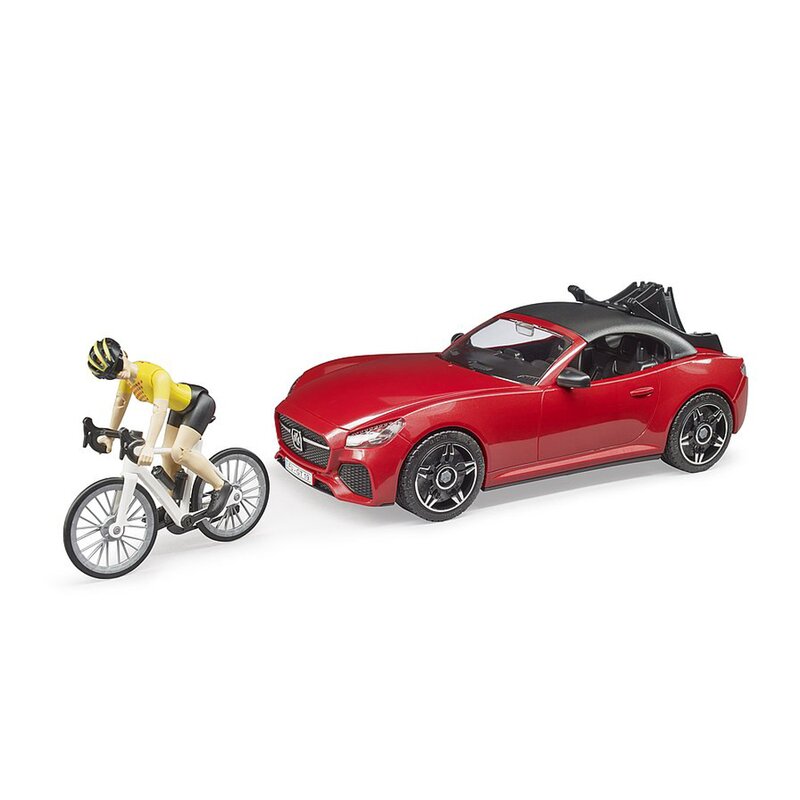 Bruder - set vehicule masina roadster , cu bicicleta, cu ciclist