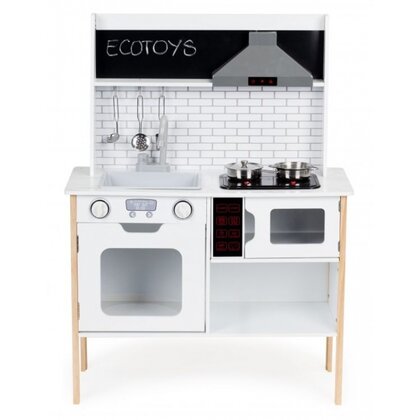 Bucatarie din lemn cu sunete, accesorii si LED-uri Ecotoys PLK537