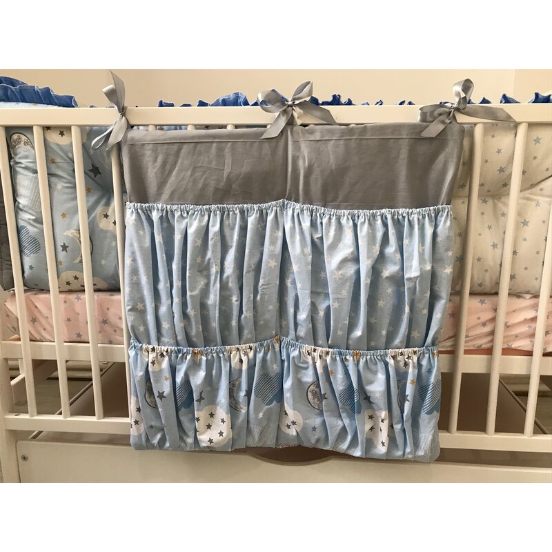 Deseda - buzunar organizator patut bebe 60x60 cm gri - stelute- norisori albastrii