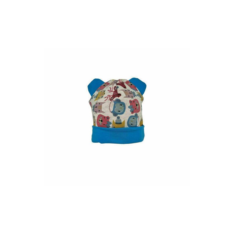 KidsDecor - Caciula copii Blue Animals 18-36 luni, cu bordura, in strat dublu, din bumbac