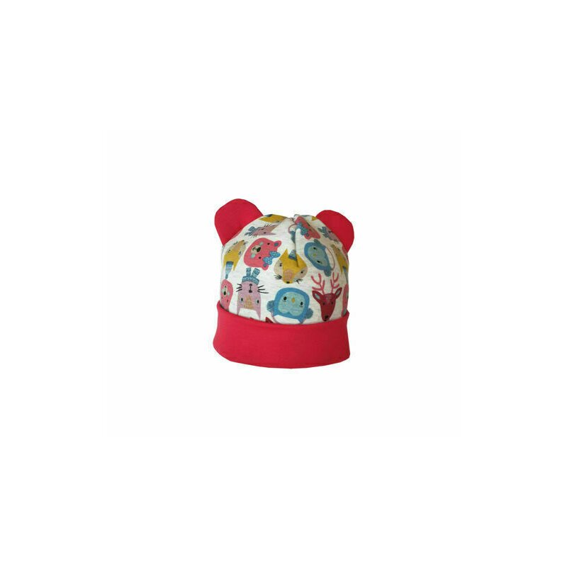 KidsDecor - Caciula copii Red Animals 18-36 luni, cu bordura, in strat dublu, din bumbac