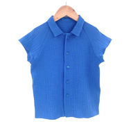 Camasa cu nasturi de vara pentru copii, din muselina, Deep Blue, 104-110 cm (4-5 ani)