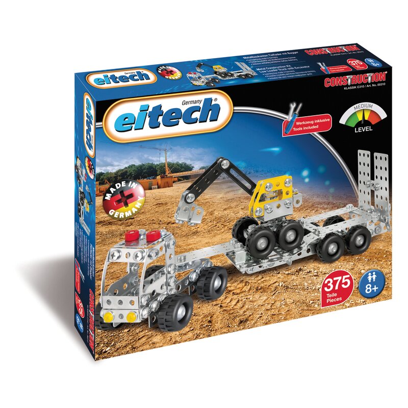 Eitech - set de constructie vehicul camion cu remorca si excavator