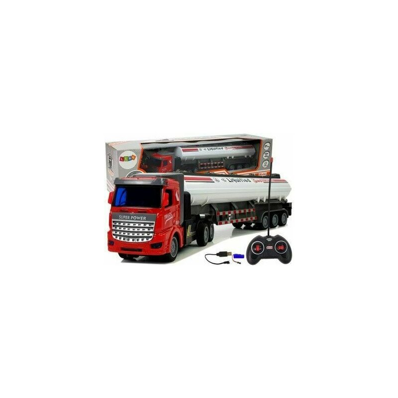 Leantoys - Camion de jucarie RC, cu telecomanda si remorca cisterna, 1:48, 9079