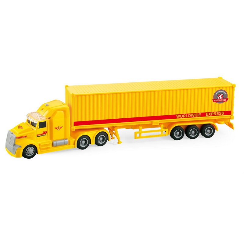 Best of china - camion tir livrare rapida , cu sunete, cu lumini, cu frictiune, scara 1:50, galben