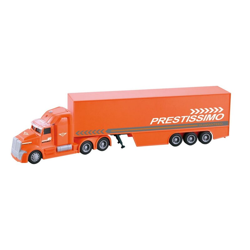 Best of china - camion tir prestissimo , cu sunete, cu lumini, cu frictiune, scara 1:50, portocaliu
