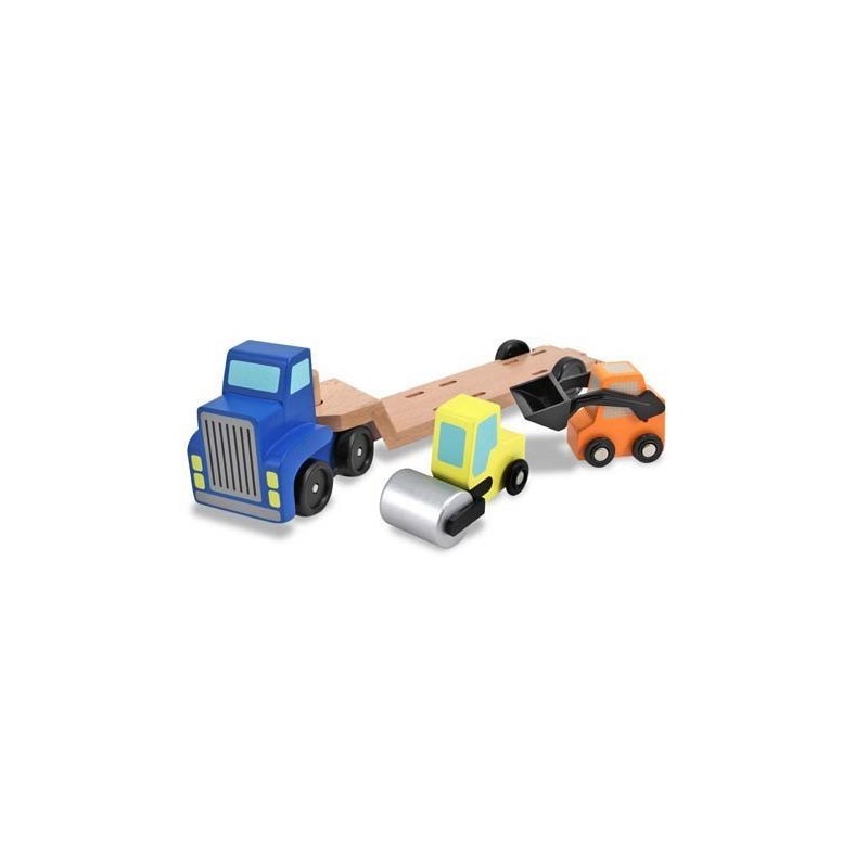 Melissa & doug - camion transportor cu platforma cu utilaje de constructii melissa and doug