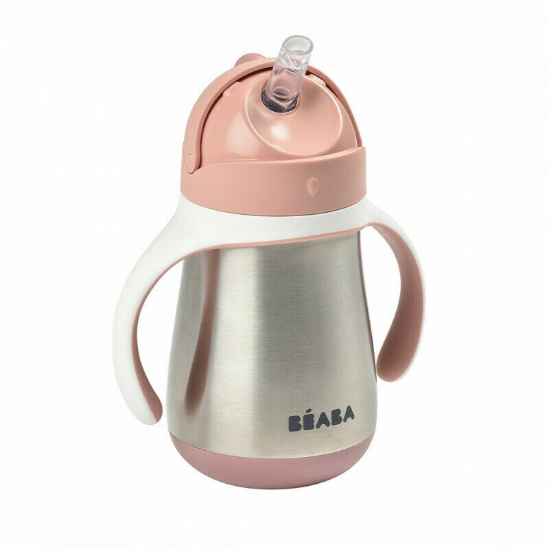 Cana cu pai din inox Beaba 250 ml Old Pink