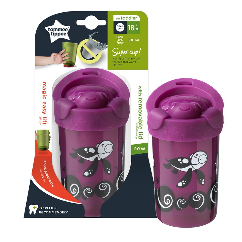 Tommee tippee - canuta broscuta testoasa cu capac, 300 ml no knock, violet