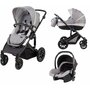 Carucior 3 in 1, FreeON, Trio Comfort, Cu cadru din aluminiu, Cu landou intarit, Reversibil, Scoica auto, Parte sport cu sezut reversibil, Geanta pentru mamici, Conform cu standardele europene de securitate EN 1888:2018 si ECE R44/04, Grey - 1