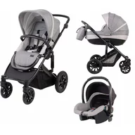 Carucior 3 in 1, FreeON, Trio Comfort, Cu cadru din aluminiu, Cu landou intarit, Reversibil, Scoica auto, Parte sport cu sezut reversibil, Geanta pentru mamici, Conform cu standardele europene de securitate EN 1888:2018 si ECE R44/04, Grey