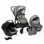 Carucior 3 in 1, FreeON, Trio Comfort, Cu cadru din aluminiu, Cu landou intarit, Reversibil, Scoica auto, Parte sport cu sezut reversibil, Geanta pentru mamici, Conform cu standardele europene de securitate EN 1888:2018 si ECE R44/04, Grey - 1