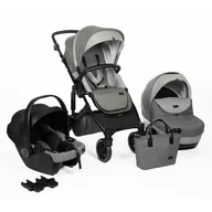 Carucior 3 in 1, FreeON, Trio Comfort, Cu cadru din aluminiu, Cu landou intarit, Reversibil, Scoica auto, Parte sport cu sezut reversibil, Geanta pentru mamici, Conform cu standardele europene de securitate EN 1888:2018 si ECE R44/04, Grey