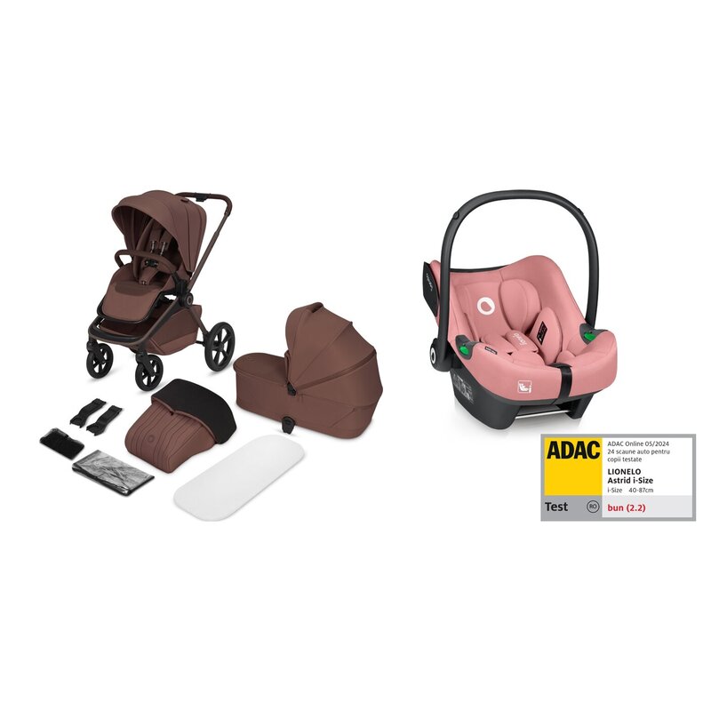 Carucior 3 in 1, Lionelo, Freya, Cu scoica ADAC, Landou si salteluta ventilate, Pliabil, Reglare spatar in 3 pozitii, Suport de picioare in 4 pozitii, Maner reglabil in 3 pozitii, Sustine 22 kg, Cu ac
