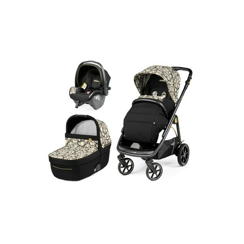 Carucior 3 in 1 Peg Perego Veloce, SLK, 0 - 22 kg, Graphic Gold, Negru / Bej