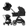Carucior 3 in 1, FreeON, Zack, Cu cadru din aluminiu, Landou, Scoica auto, Geanta pentru mamici, Conform cu standardele EN 1888:2018 si ECE R129, Black - 1
