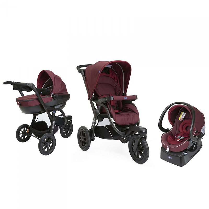 Chicco - Carucior Trio Activ3, Car Kit, 0+luni, Burgundy Powder