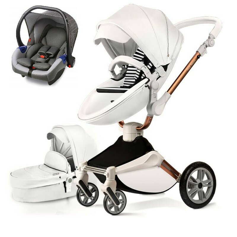 Carucior Copii Hot Mom 360 Alb 3 in 1, varsta intre 0 si 3 ani, Cadru, Landou, Modul Sport, Scoica auto si Accesorii