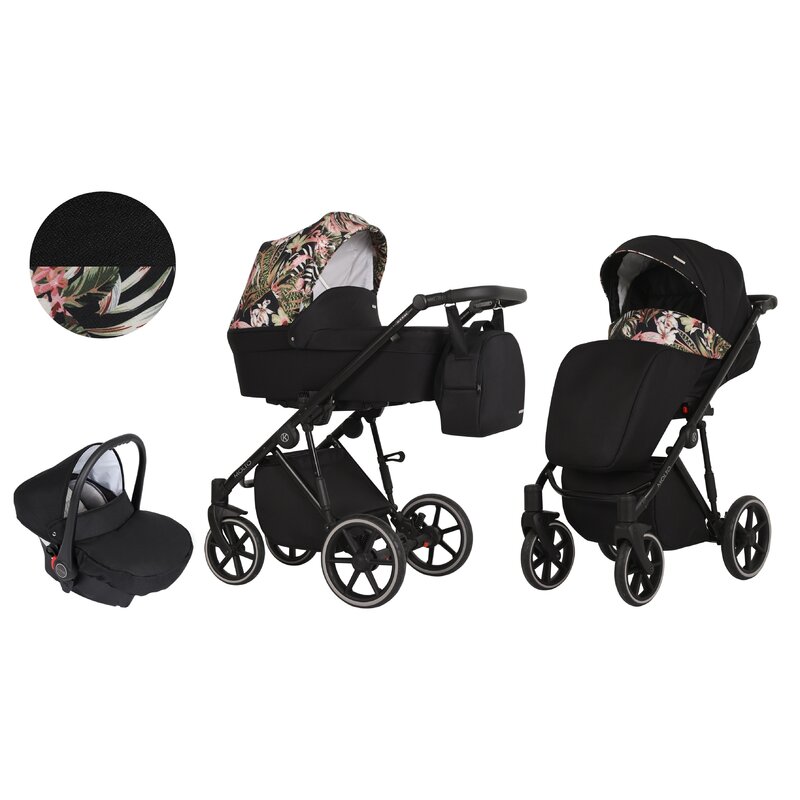 Kunert - carucior molto 3 in 1 negru/flori cadru negru