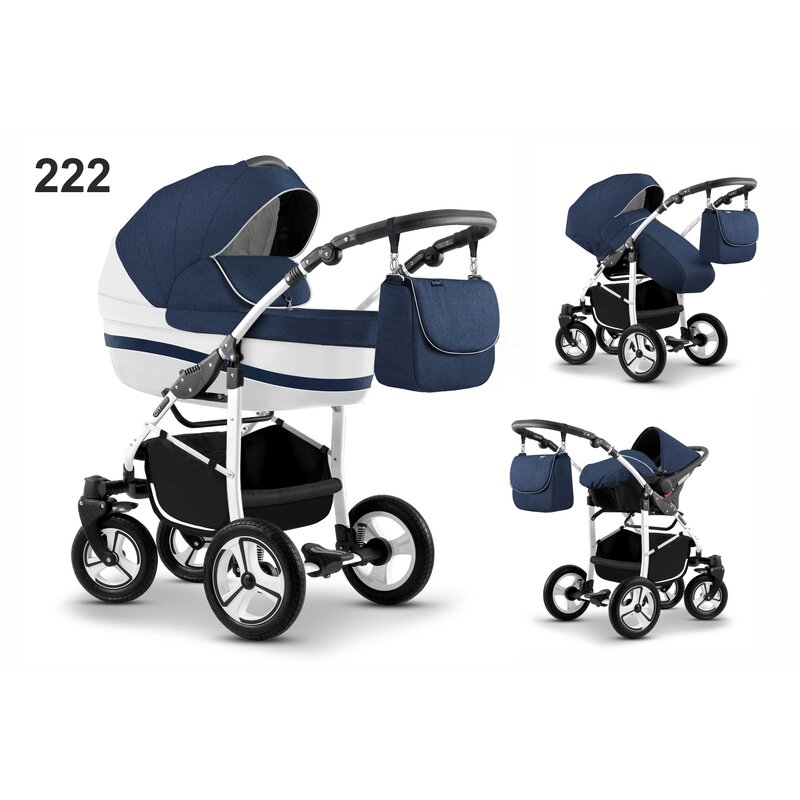 Mikado - carucior city star s-line 3 in 1 (culoare 222) albastru/alb
